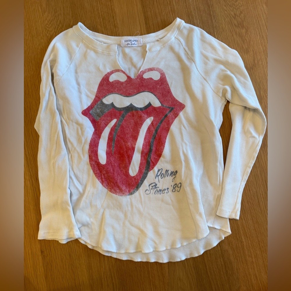 Free People Daydreamer Rolling Stones Waffle Knit Top Sz Large